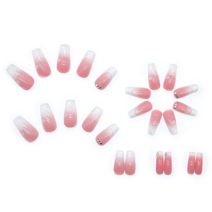 Wholesale manicure patch long pink transparent white edge new flower drill detachable JDC-NS-QiH006