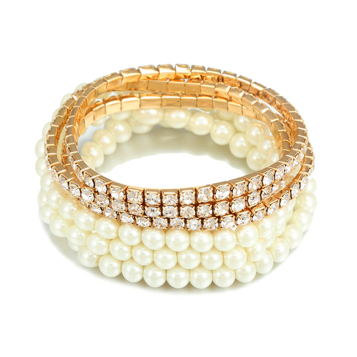 Wholesale Irregular Exaggerated Pearl Bracelets 6 Sets Gold JDC-BT-ZhuJ012