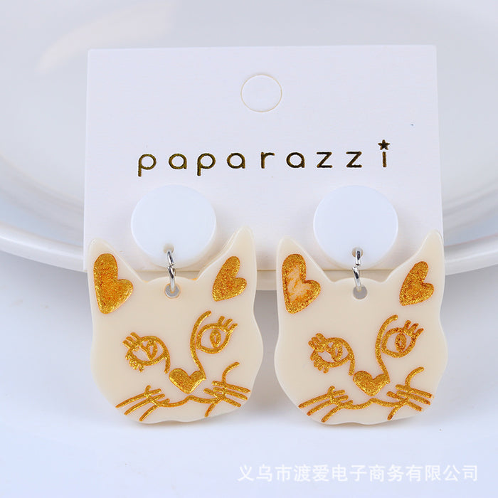 Wholesale Cartoon Cat Series Acrylic Personality Print Earrings MOQ≥2 JDC-ES-DUAI016