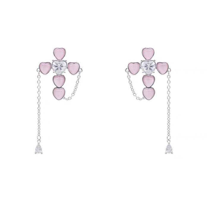 Wholesale Pink Heart Cross Silver Needle Alloy Earrings JDC-ES-Qiant007
