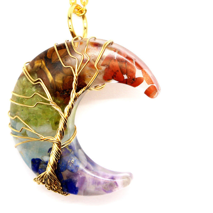 Wholesale Necklace Onyx Hand Winding Moon Tree of Life MOQ≥2 JDC-NE-Jinshe007