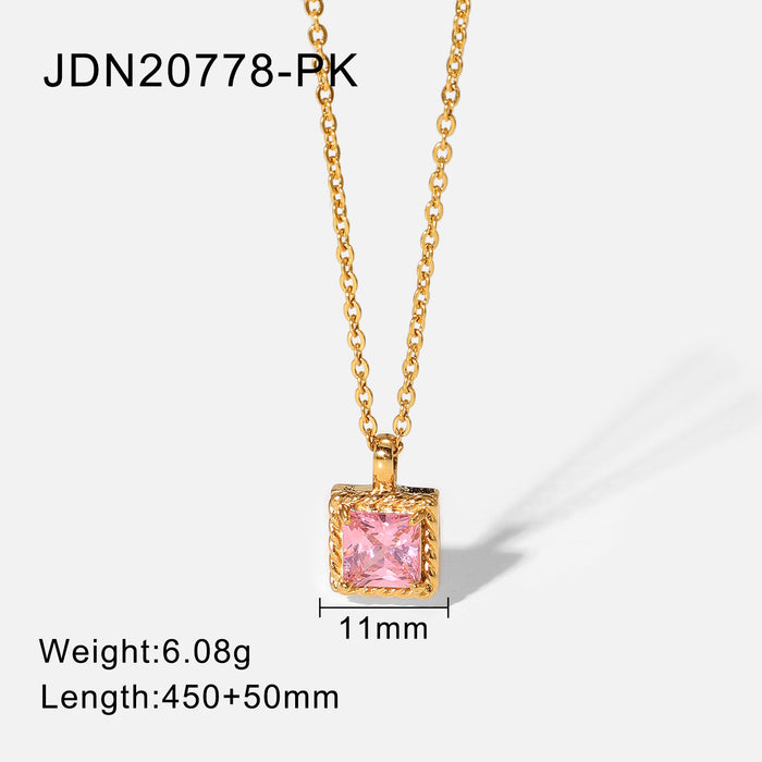 Wholesale Gold Plated Stainless Steel Small Square Diamond Pendant Necklace JDC-NE-JD393