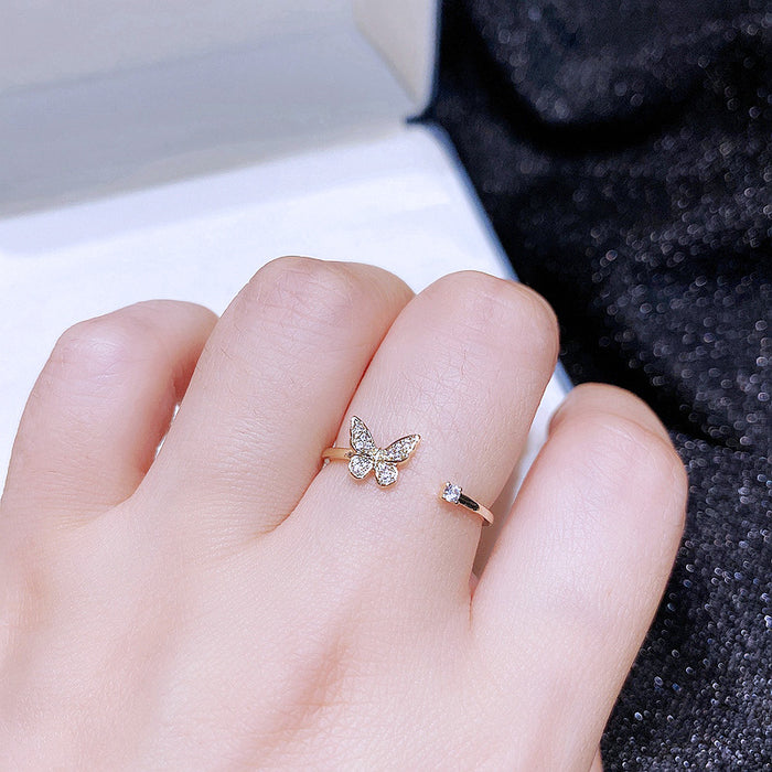 Wholesale copper ring micro-set zircon love butterfly JDC-RS-MIGGA003