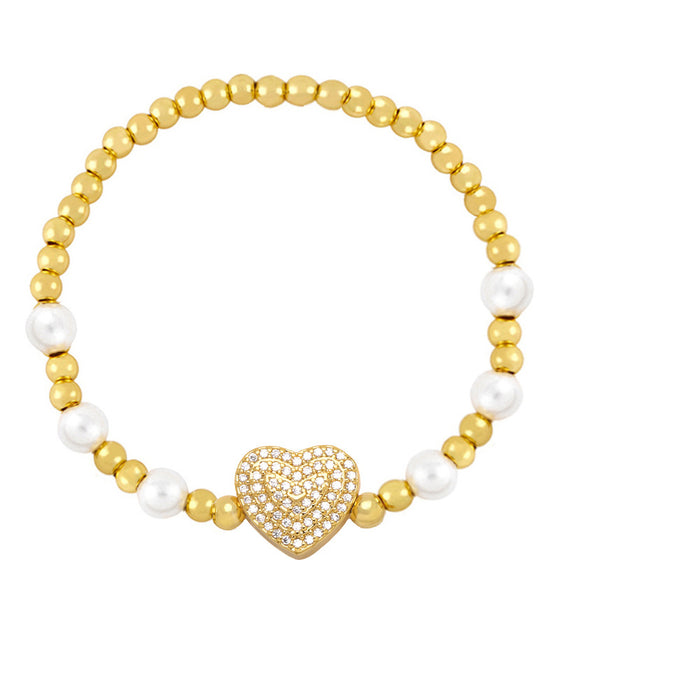 Wholesale Bracelet Copper Plated 18K Gold Heart Shaped Diamond JDC-PREMAS-BT-004