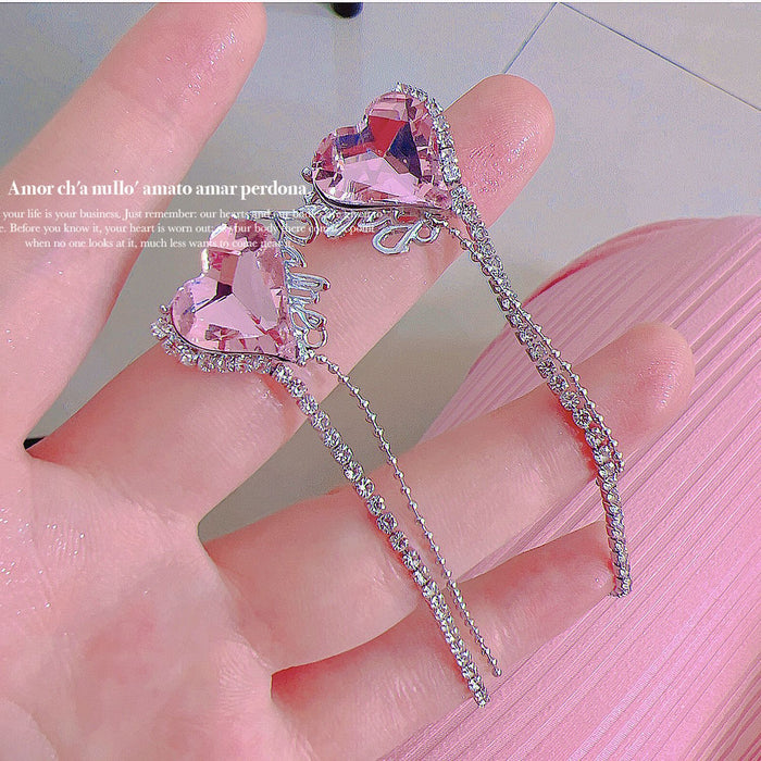 Wholesale Pink Heart Tassel Silver Needle Alloy Earrings JDC-ES-Qiant004