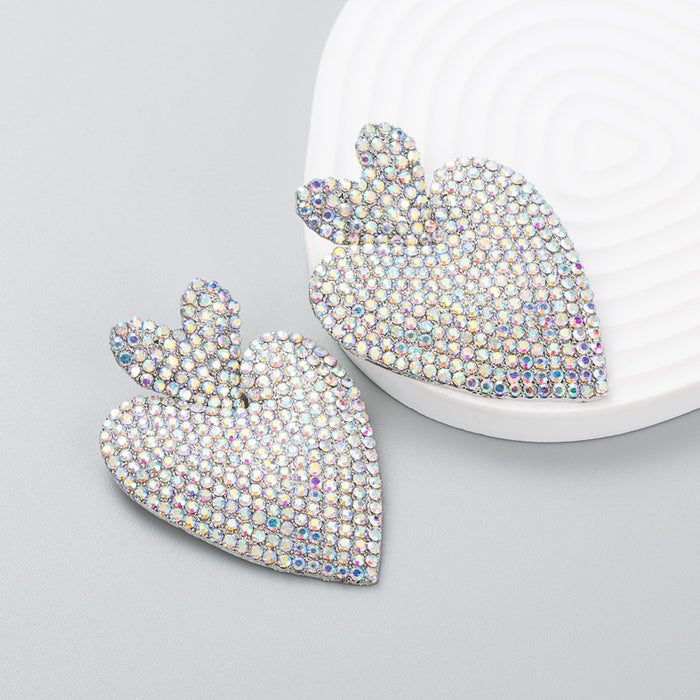 Wholesale exaggerated boho retro full diamond heart earrings JDC-ES-Heim011