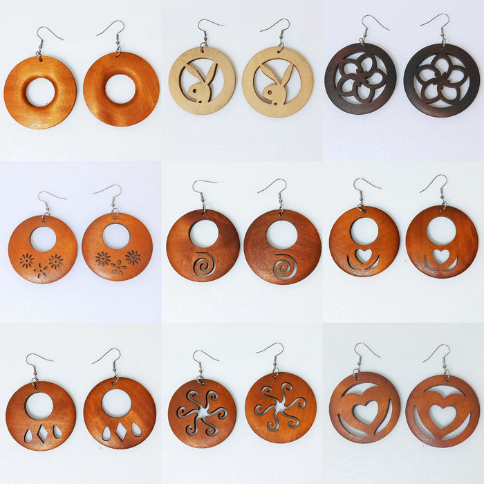 Jewelry WholesaleWholesale African Collection Carved Round Wood Earrings JDC-ES-AnX016 Earrings 安修 %variant_option1% %variant_option2% %variant_option3%  Factory Price JoyasDeChina Joyas De China