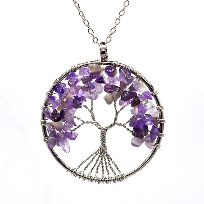 Wholesale 7 Colors Natural Crystal Gravel Tree of Life Necklace MOQ≥2 JDC-NE-Xinyue001