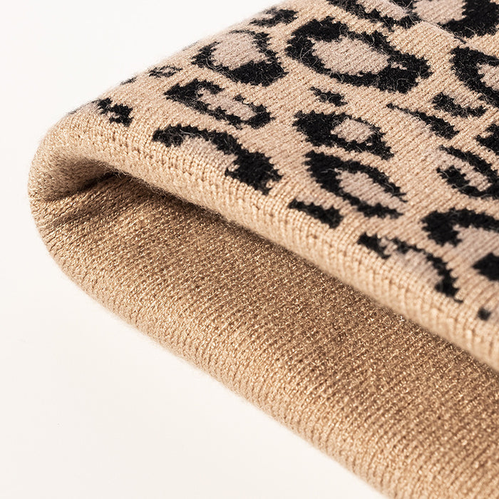 Sombrero al por mayor algodón de algodón invernal cálido leopardo estampado de punto JDC-FH-MAC010