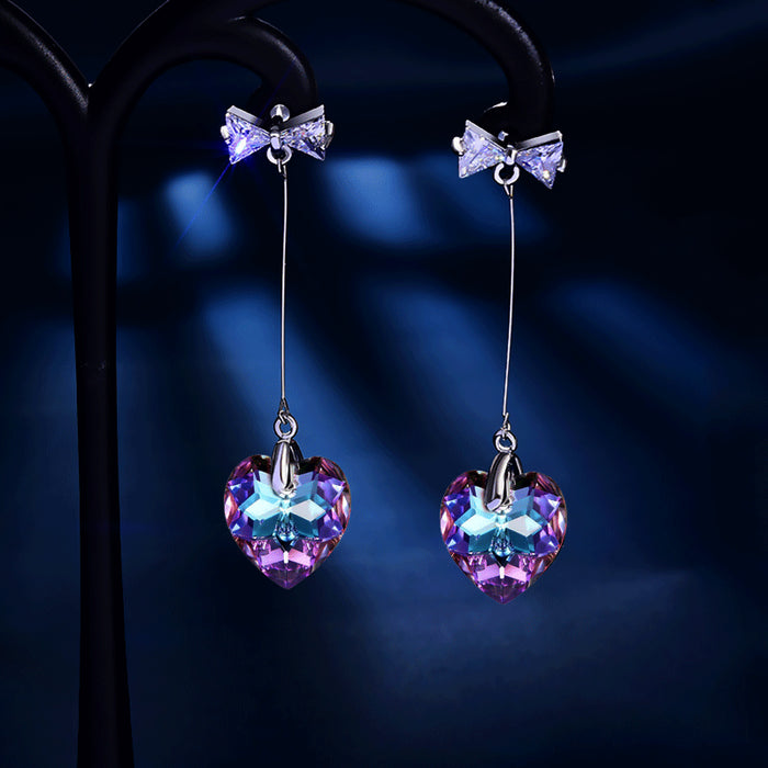 Wholesale Colored Crystal Glass Bow Earrings MOQ≥2 JDC-ES-JYS004