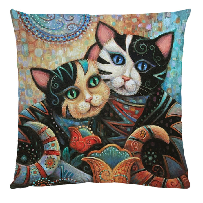 Wholesale Pillow Cover Art Mural Cat Print Cotton Linen Hug  JDC-PW-Jiongkun007