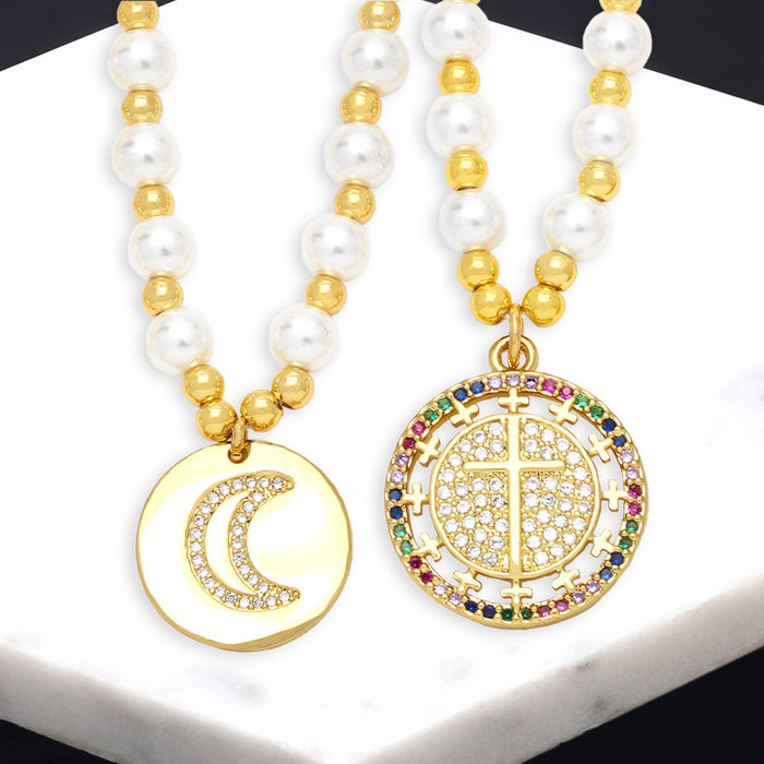 Wholesale Necklaces Copper Plated Zircon Fancy Diamond Moon Necklace in 18k Gold Plated JDC-NE-PREMAS010