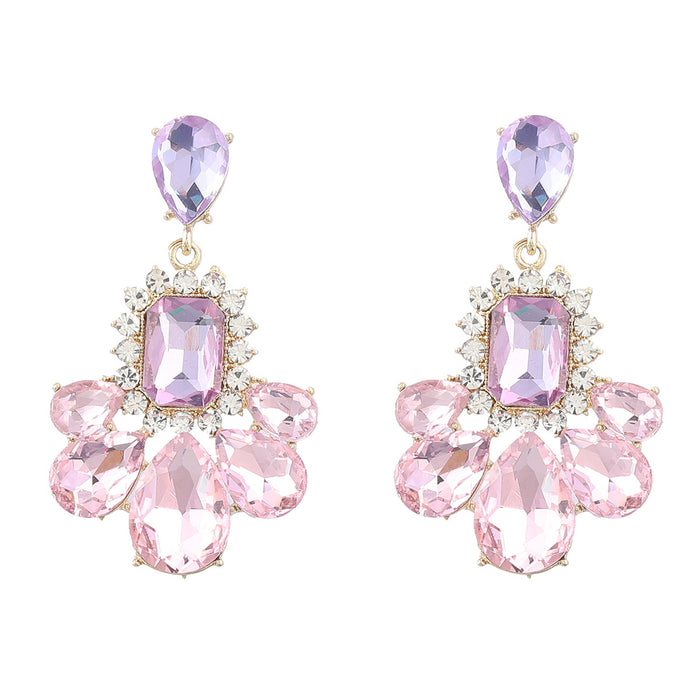 Wholesale Colored Diamond Alloy Diamond Geometric Floral Earrings JDC-ES-JL1019