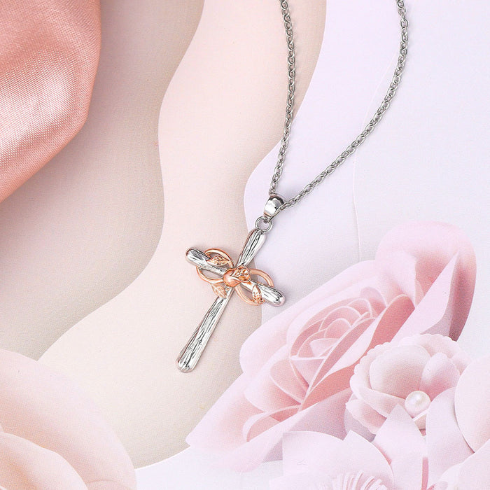 Wholesale Necklaces Alloy Religious Cross Rose Gold Flowers JDC-NE-JYS054