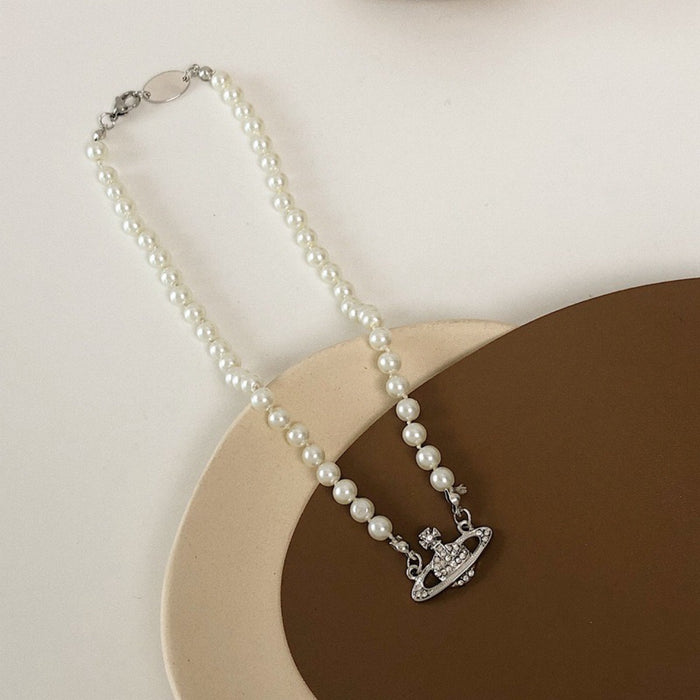 Wholesale Necklaces Alloy Imitation Pearl Single Layer Saturn (F) MOQ≥2 JDC-NE-JieX002