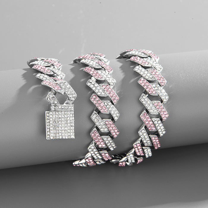 Wholesale Necklace Alloy Rhinestone Diamond Full Diamond Men's Cuban Chain MOQ≥2 JDC-NE-XuanD008