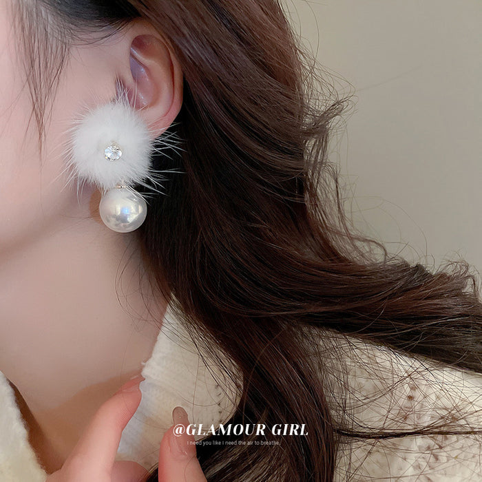 Wholesale Earrings Plush Diamond Pearl Fur Balls JDC-ES-BY329