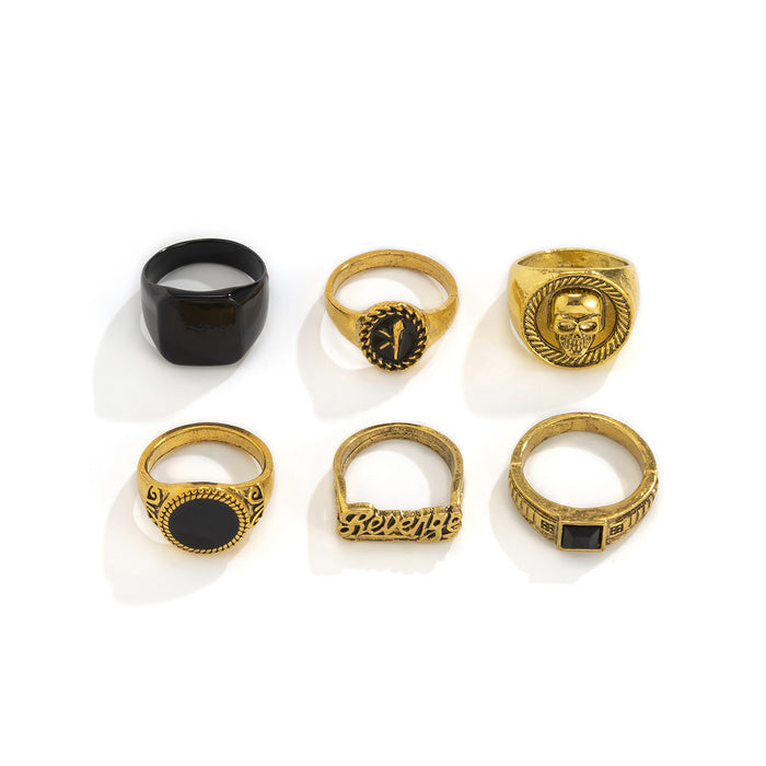 Wholesale Vintage Geometric Crystal Alloy Men's Ring Set JDC-RS-LYing001