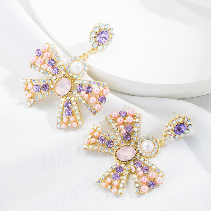 Wholesale S925 Silver Needle Pearl Pink Diamond Bow Flower Stud Earrings JDC-ES-hemin037