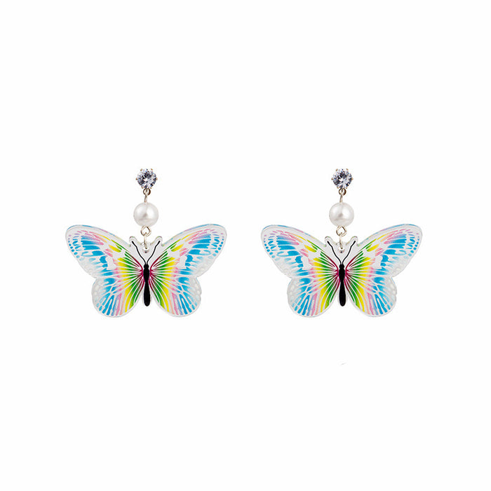 Wholesale silver needle colorful contrast color cute girly butterfly earrings JDC-ES-Mdd026