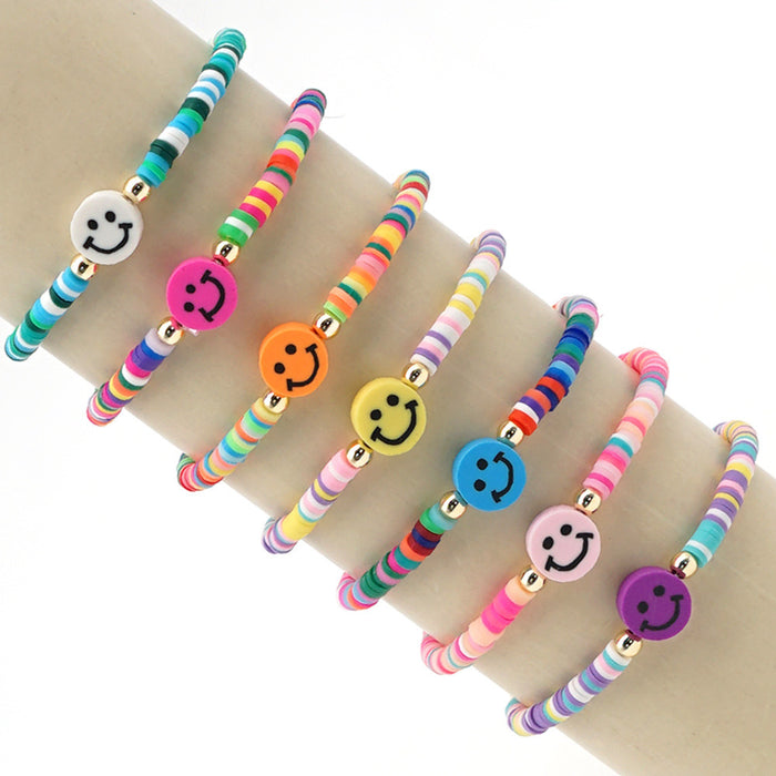 Wholesale 4mm Rainbow Beaded Multicolor Smiley Boho Ethnic Style Clay bead bracelet  JDC-BT-YuX004