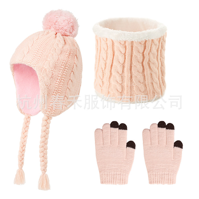 Wholesale Hat Acrylic Fleece Hemp Flower Children Knitted Hat Gloves Scarf 3 Piece Set MOQ≥2 JDC-FH-Chunh006