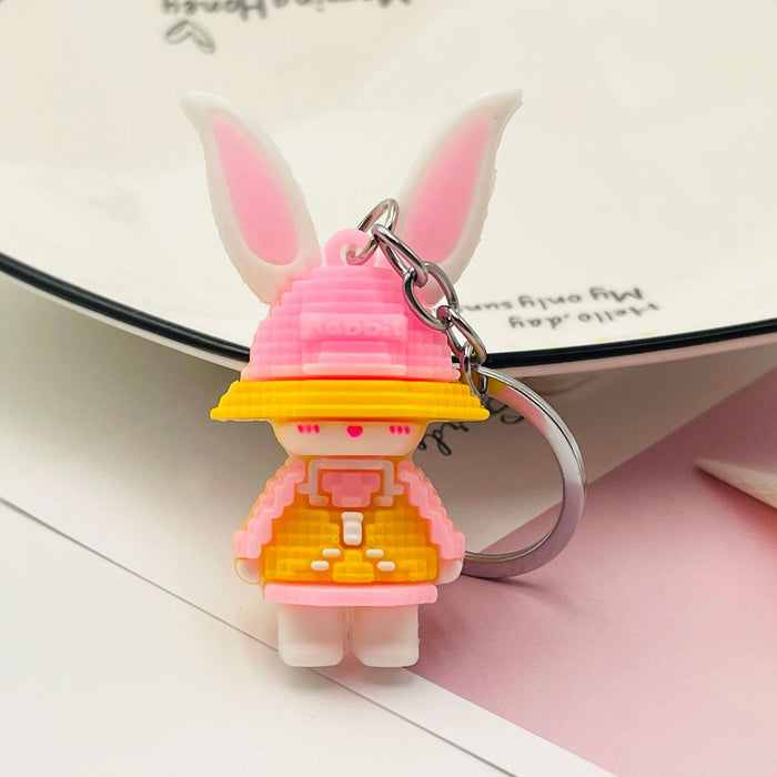 Wholesale toy Lego block shape rabbit keychain bag pendant soft glue JDC-FT-XiangY001