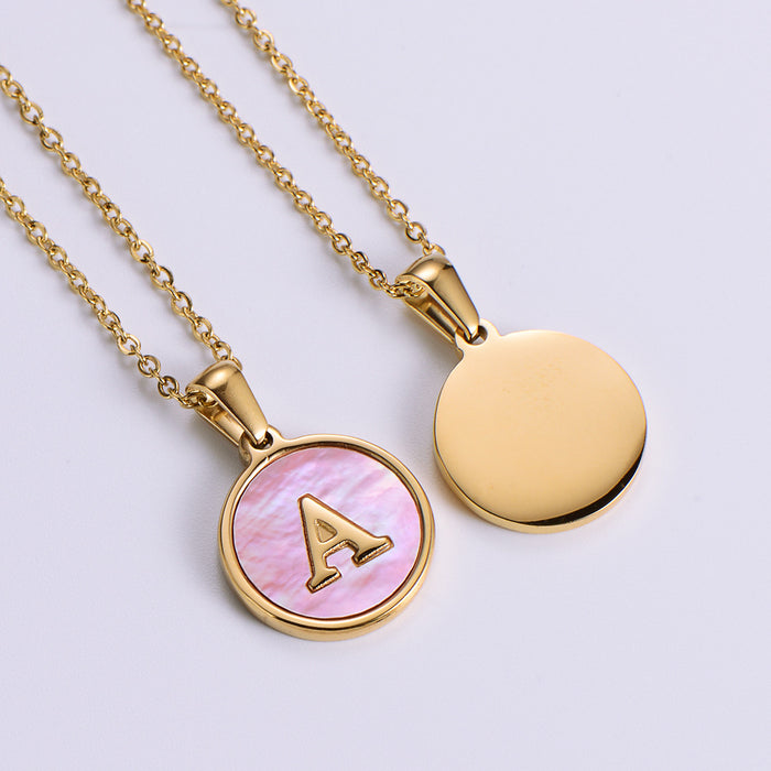 Jewelry WholesaleWholesale Gold Plated Stainless Steel Pink Shell Letter Necklace JDC-NE-Aimi021 Necklaces 爱米 %variant_option1% %variant_option2% %variant_option3%  Factory Price JoyasDeChina Joyas De China