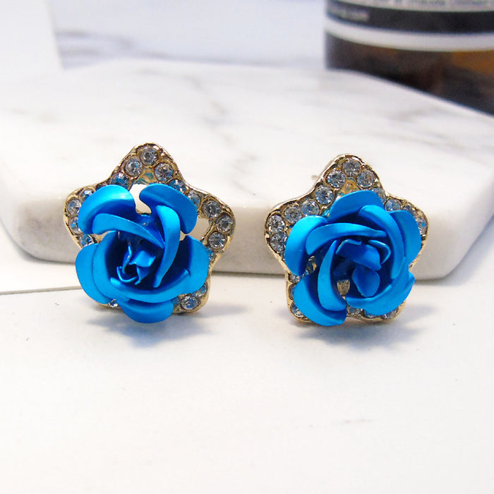Wholesale Pentagram Rose Rhinestone Alloy Earrings MOQ≥2 JDC-ES-Kaiwei004