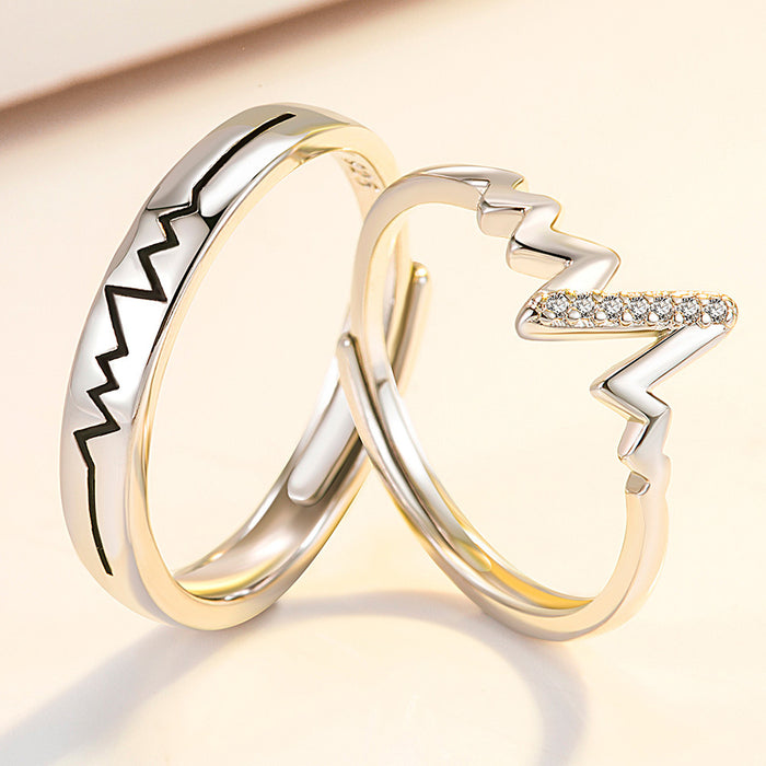 Wholesale Ring Copper Open Pair Ring EKG Heart Shape Couple JDC-RS-WeiH001