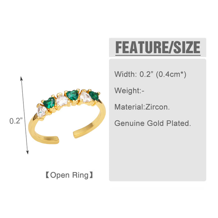 Wholesale Ring Copper Plated 18K Gold Zircon Emerald Adjustable JDC-PREMAS-RS-011