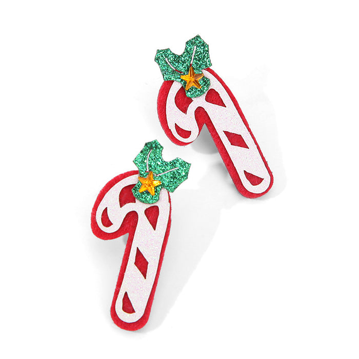 Wholesale Earrings PU Felt Cloth Christmas Cartoon Cane MOQ≥5 JDC-ES-BinL003