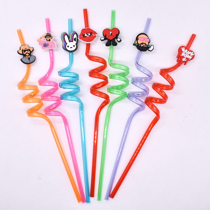 Wholesale Straw Decoration Clip Random 100pcs Cartoon PVC Soft Glue Without Straw (M) JDC-SCP-RYY001