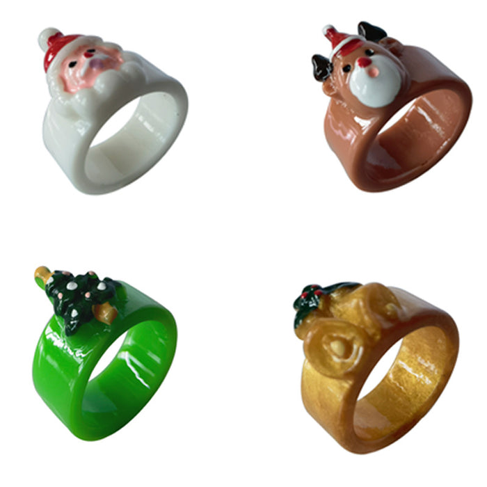 Wholesale Rings Resin Cartoon Christmas Tree Bell Santa Claus MOQ≥2 JDC-RS-ZL001
