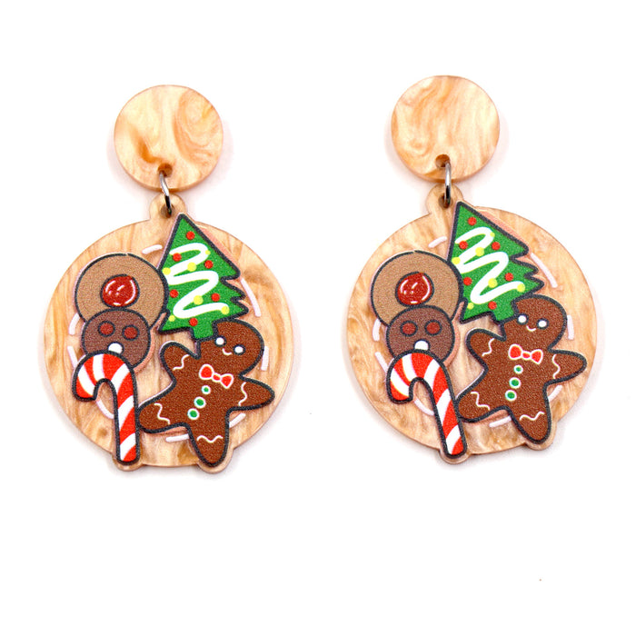 Wholesale Earrings Acrylic Christmas Tree Gingerbread Man MOQ≥5 JDC-ES-XYan002