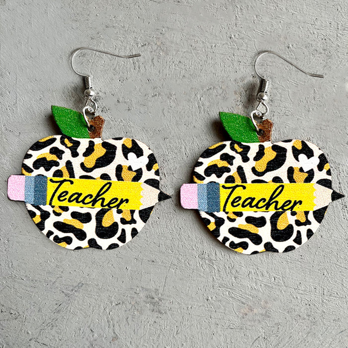 Wholesale Earrings Acrylic Teacher's Day Printed Leopard Apple 2 Pairs JDC-ES-Heyi047