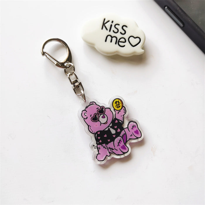 Keychains al por mayor para mochilas Rainbow Bear Keychain Decrylic Decorative Cuidados Cuidados MOQ≥2 JDC-KC-FPAI005
