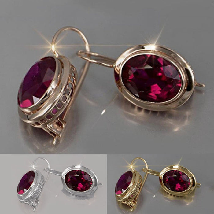 Wholesale Red Oval Gemstone Alloy Ear Clips JDC-ES-LingY001