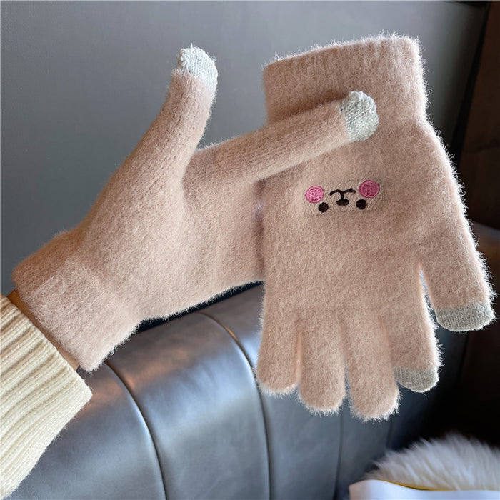 Wholesale Gloves Wool Winter Warm Knitted Cartoon Bear Touch Screen MOQ≥2 JDC-GS-HaoS001