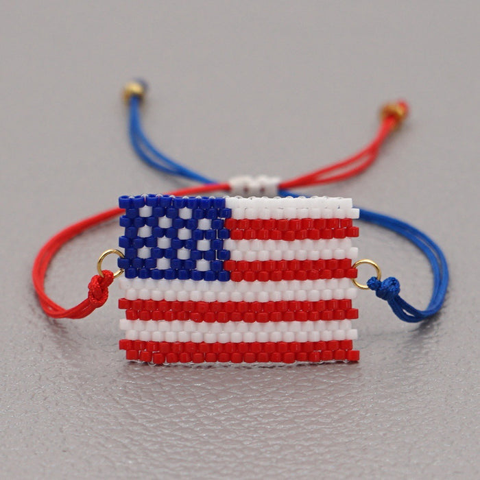 Wholesale 4th of July Independence Day American Flag Beaded Pure Hand Woven Bracelet JDC-BT-GBH093