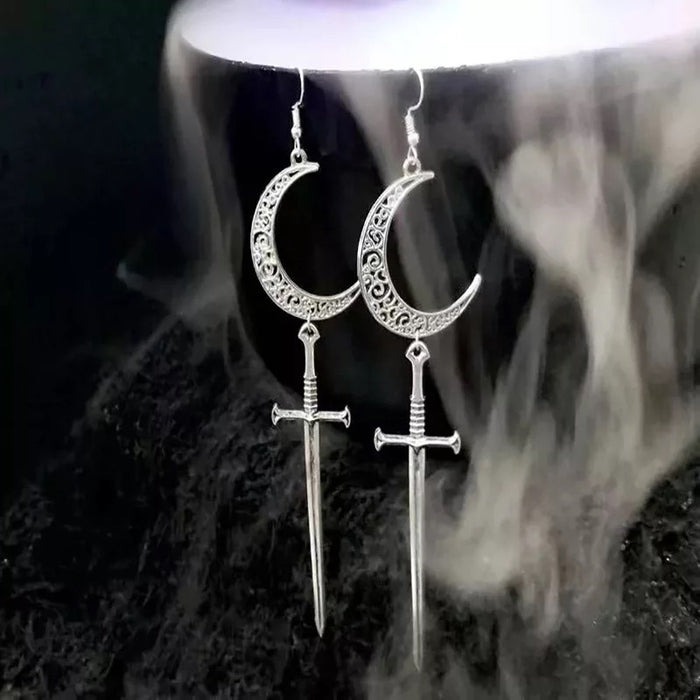 Wholesale Earrings Metal Halloween Moon Sword Earrings MOQ≥2 JDC-ES-Yihan004
