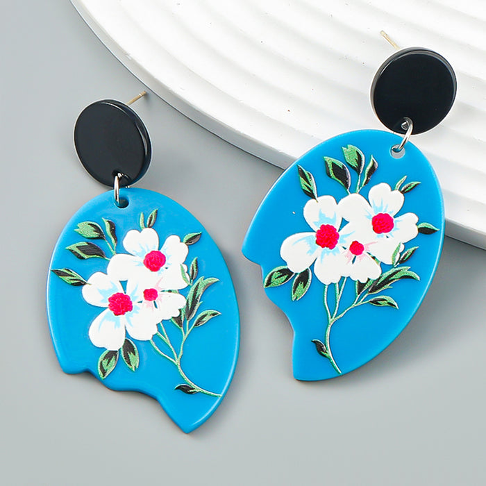 Wholesale Earrings Acetate Plate Printing Art Fan Flowers JDC-ES-JL1023