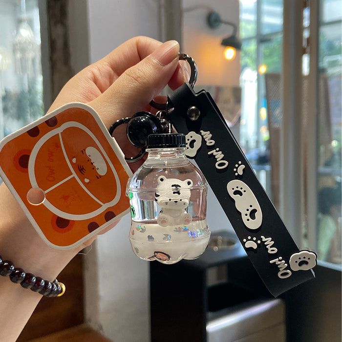 Wholesale Keychains For Backpacks soft cute tiger into oil floating milk tea cup keychain pendant MOQ≥2 JDC-KC-QFX001