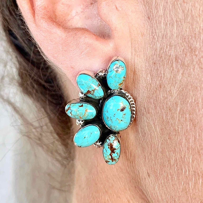 Wholesale Boho Ethnic Floral Geometric Turquoise Earrings MOQ≥2 JDC-ES-Chenyou006
