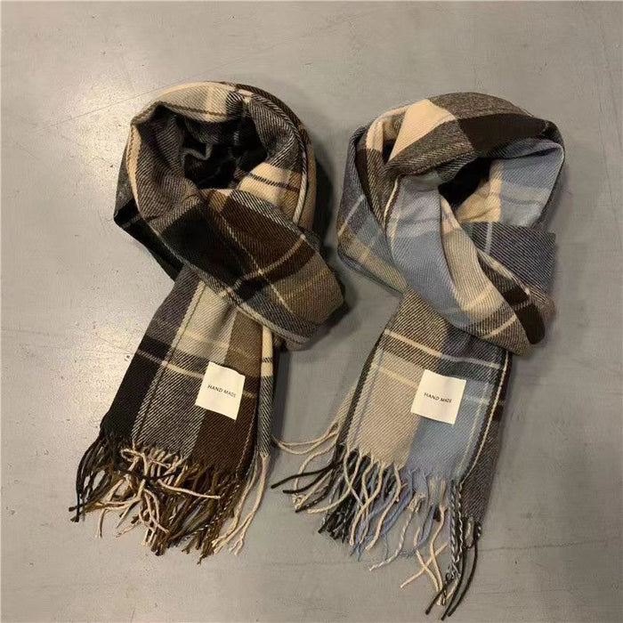 Wholesale Scarf polyester cotton autumn and winter soft thickening comfortable labeling plaid MOQ≥2 JDC-SF-hengc005