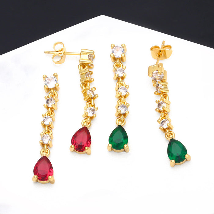Wholesale Earrings Copper Plated 18K Gold Zircon Tassel Color JDC-PREMAS-ES-005