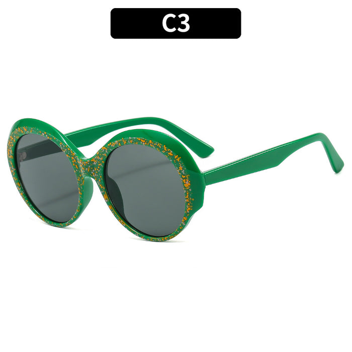 Wholesale Round Frame Printed Sunglasses Plain Face UV Protection JDC-SG-XIa025
