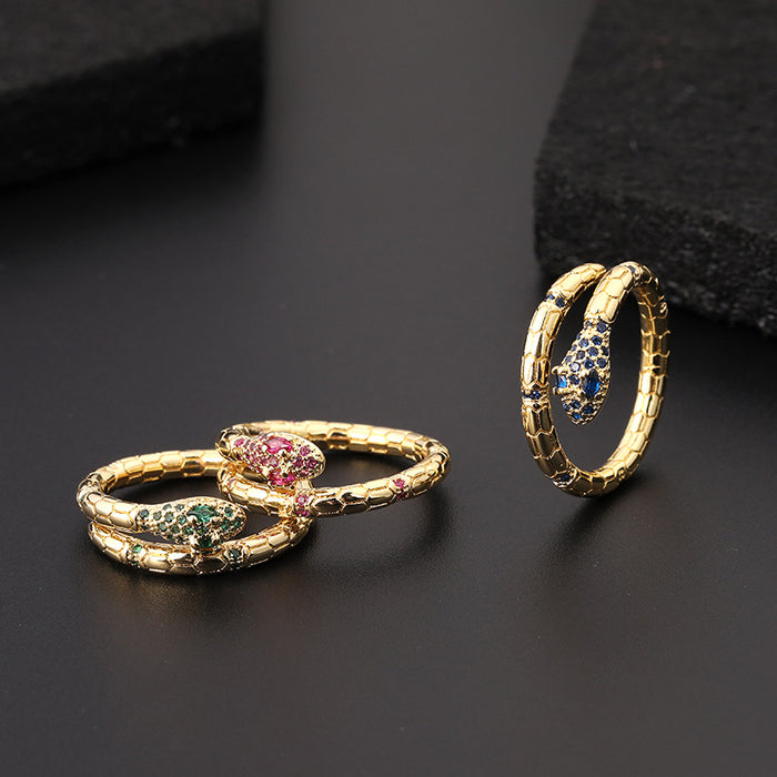 Wholesale Ring Copper Serpentine Color Zircon Animal Adjustable MOQ≥2 JDC-RS-ShangY001