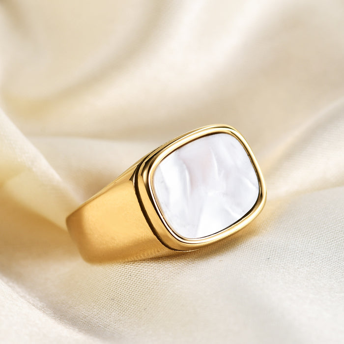 Wholesale Rings Stainless Steel Gold and White Shell Square JDC-RS-Zhongj034