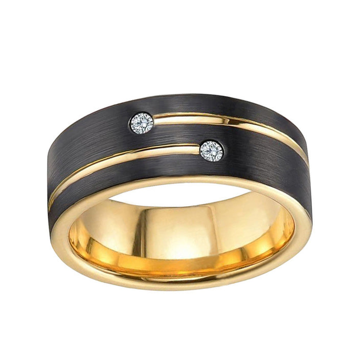 Wholesale Carbon Fiber Couple Stainless Steel Jewelry Inlaid Anti-Stone Men's Ring MOQ≥2 JDC-RS-JiaB004